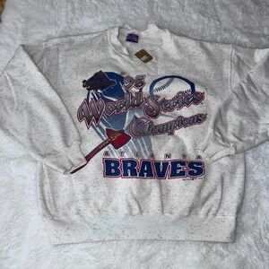 Vtg 95 Atlanta Braves World Series Champions Graphic Sweater Mens Large trench